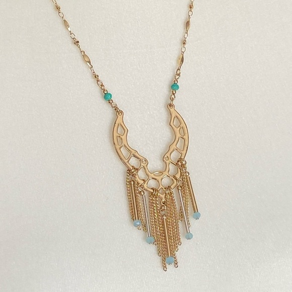 Apartment 9 Boho Fringe Necklace Gold-Tone, Teal & Translucent Stones - Picture 4 of 5